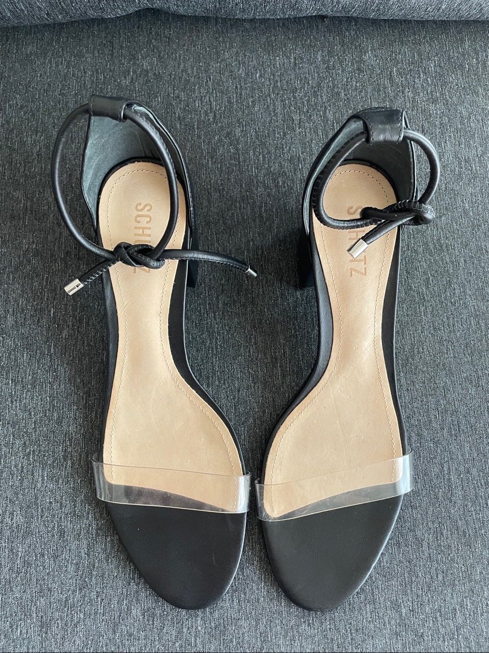 Schutz Jessie block heel sandals 11 black leather minimalist NEW